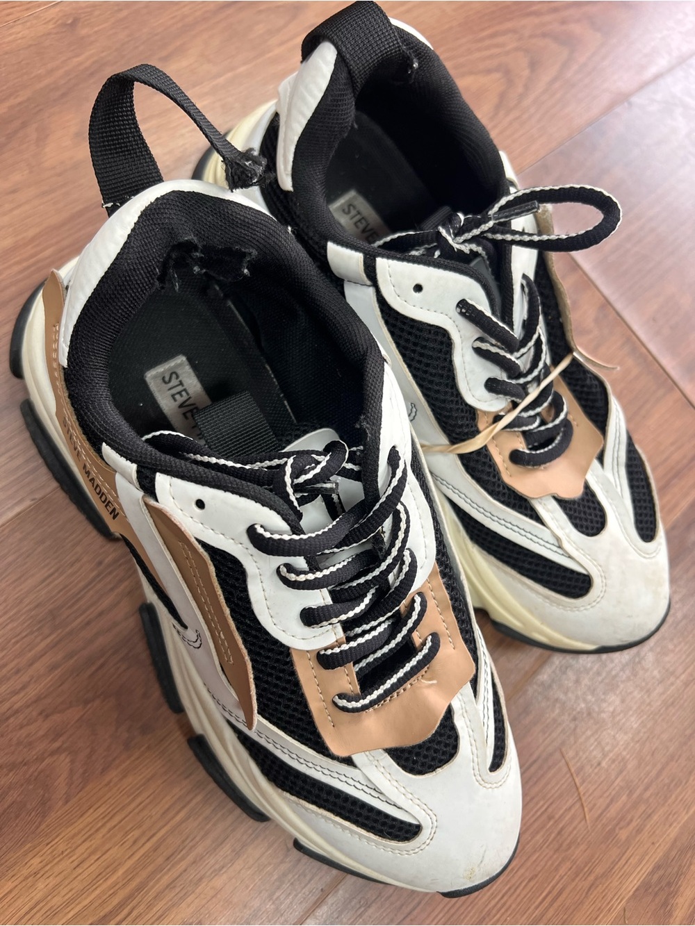 Steve Madden Men’s Black White and Brown Chunky Mesh Sneakers